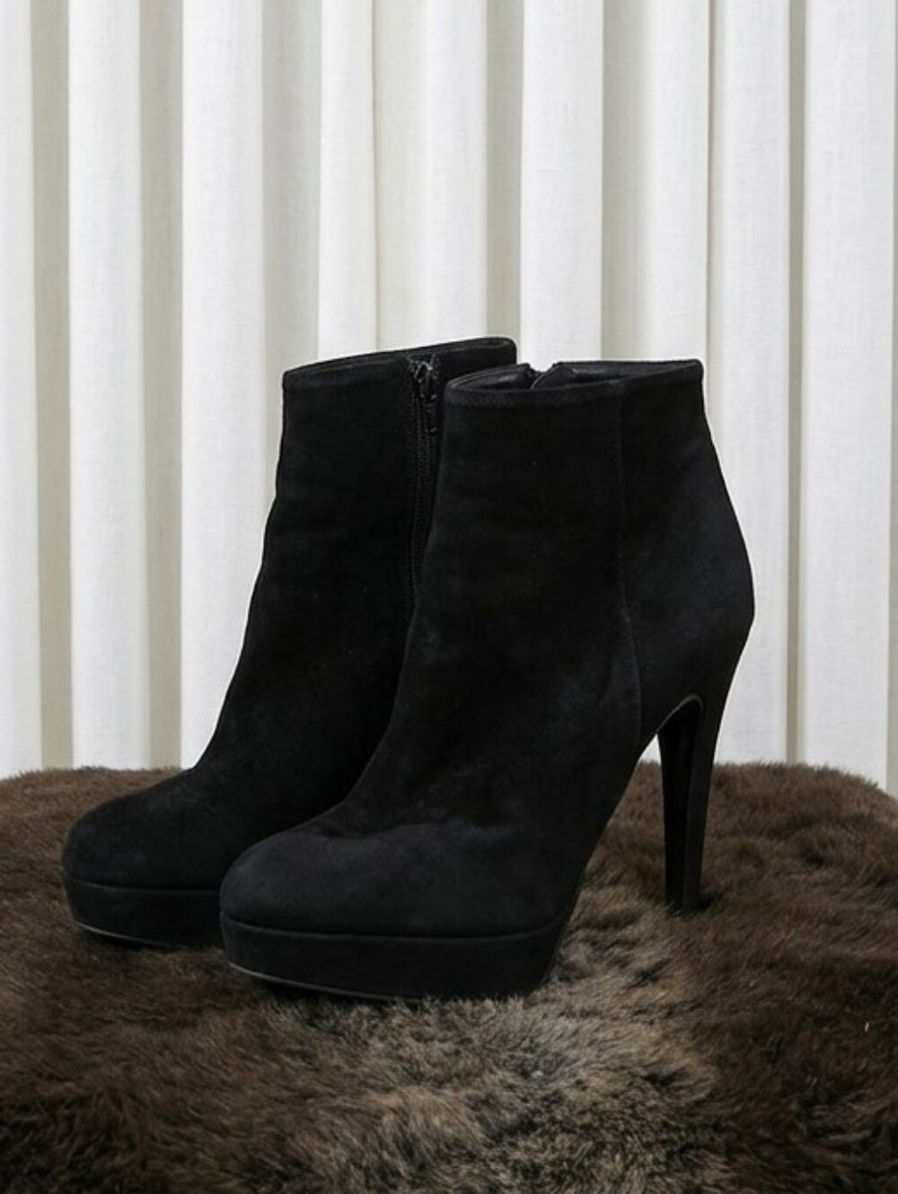 Barneys New York CO-OP Black Suede Platform Ankle Booties